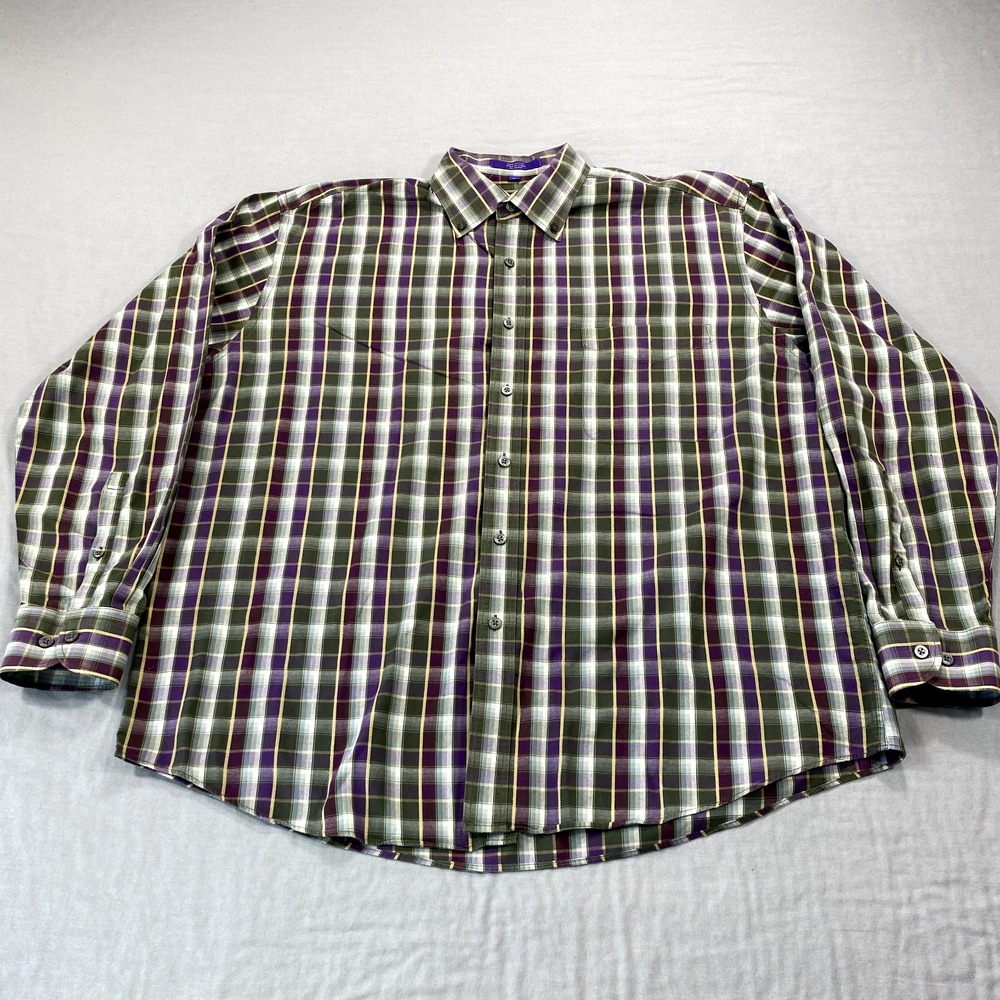 Alan Flusser Shirt Adult Extra Large Plaid Long Sleeve Button Up Casual Mens